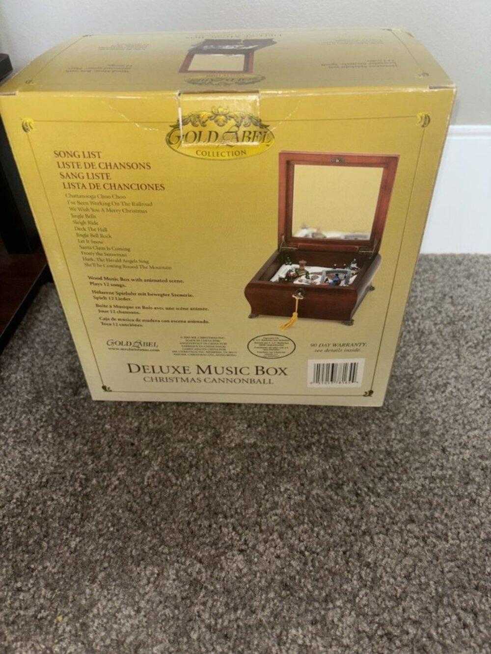 Rare Gold Label Deluxe Christmas Cannonball Music Box Plays Christmas Song - Picture 3 of 6